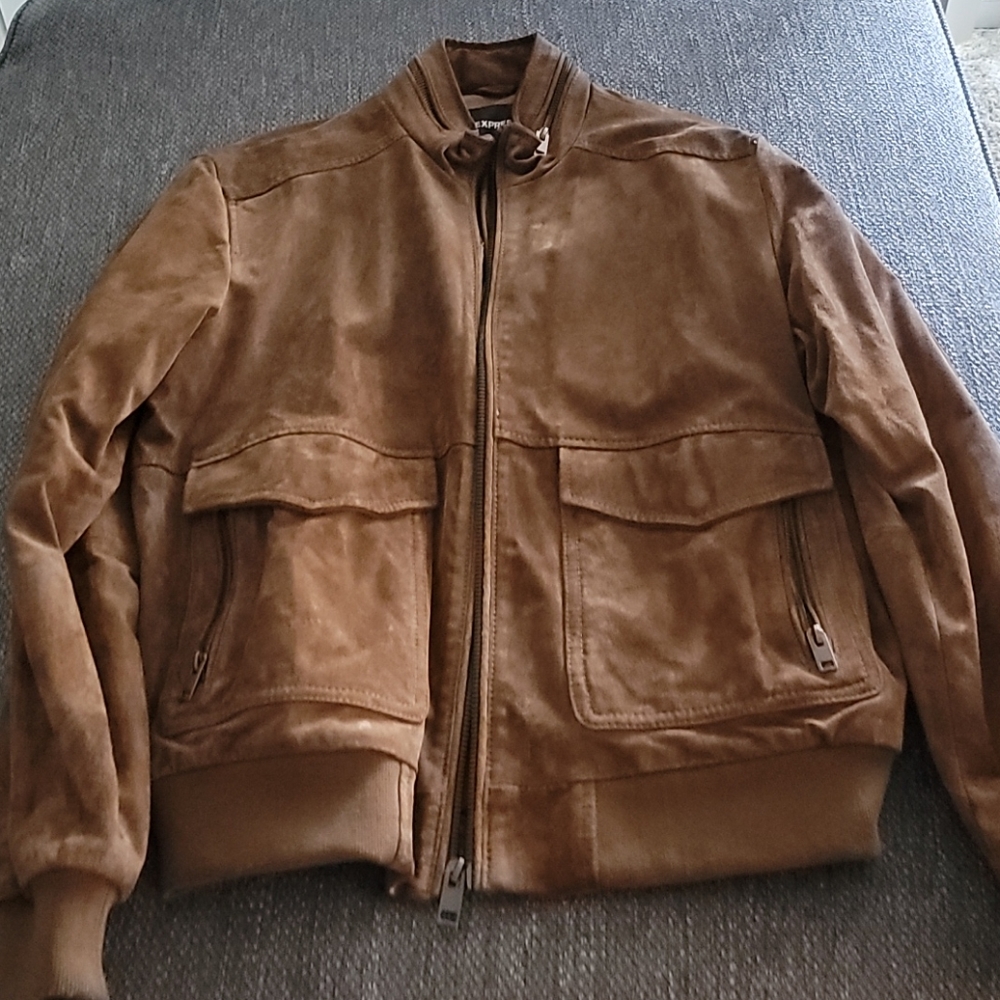 Brown suede bomber jacket